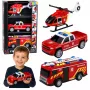 LEAN TOYS Ugunsdzēsēju transportlīdzekļu komplekts: helikopters un automašīna, ar gaismām un skaņām 1:32