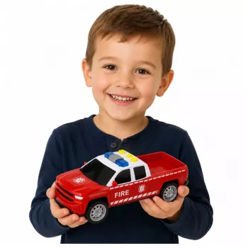 LEAN TOYS Ugunsdzēsēju transportlīdzekļu komplekts: helikopters un automašīna, ar gaismām un skaņām 1:32