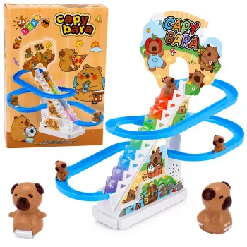 LEAN TOYS Kapibaras slīdkalniņš ar kustīgām kāpnēm, gaismām un skaņām - muzikāla kāpšanas rotaļlieta bērniem no 3 gadiem
