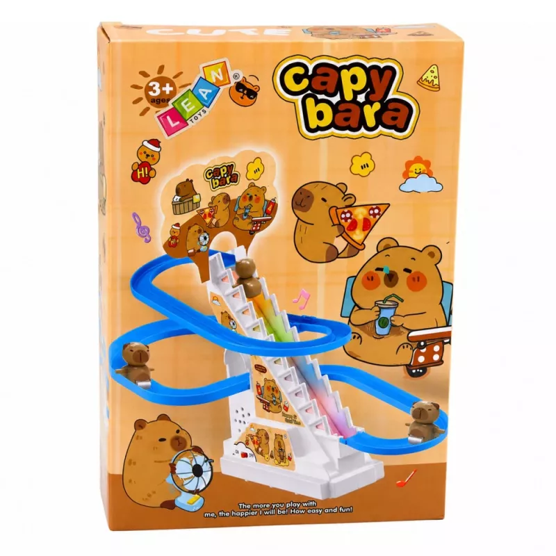LEAN TOYS Kapibaras slīdkalniņš ar kustīgām kāpnēm, gaismām un skaņām - muzikāla kāpšanas rotaļlieta bērniem no 3 gadiem