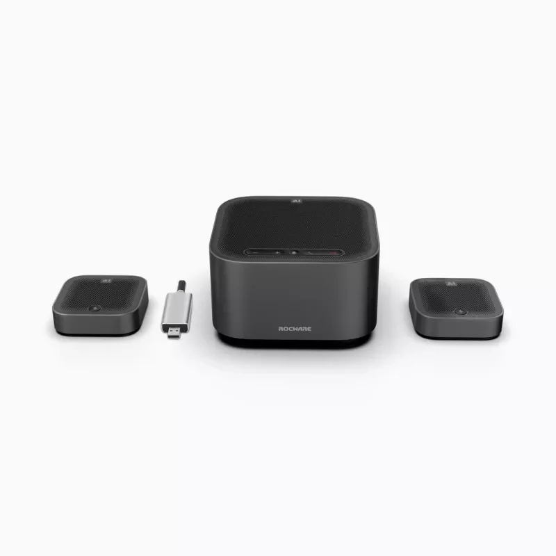 ROCWARE konferences komplekts lielām sanāksmju telpām A10W 4K UHD USB 3.1 konferences kamera ar diviem stereo mikrofoniem, 120° redzes lauks, 4x digitālā tālummaiņa, USB-C, Plug-and-Play, saderīga ar Windows, macOS, Chrome OS
