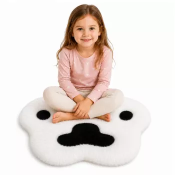 LEAN Plush Paw mīkstais kažokādas paklājs melns un balts 60 x 60 cm