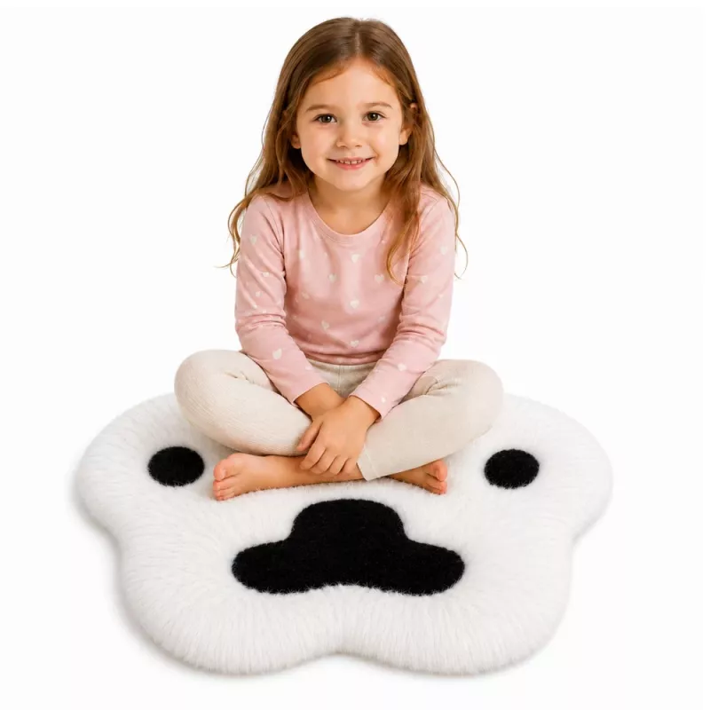 LEAN Plush Paw mīkstais kažokādas paklājs melns un balts 60 x 60 cm