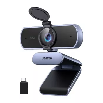 UGREEN FineCam Lite 4K UHD tīmekļa kamera ar 4 mikrofonu bloku, privātuma aizvaru, regulējamu skata leņķi, automātisko kadrēšanu, HDR, USB-C, pelēka