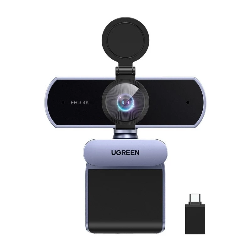 UGREEN FineCam Lite 4K UHD tīmekļa kamera ar 4 mikrofonu bloku, privātuma aizvaru, regulējamu skata leņķi, automātisko kadrēšanu, HDR, USB-C, pelēka