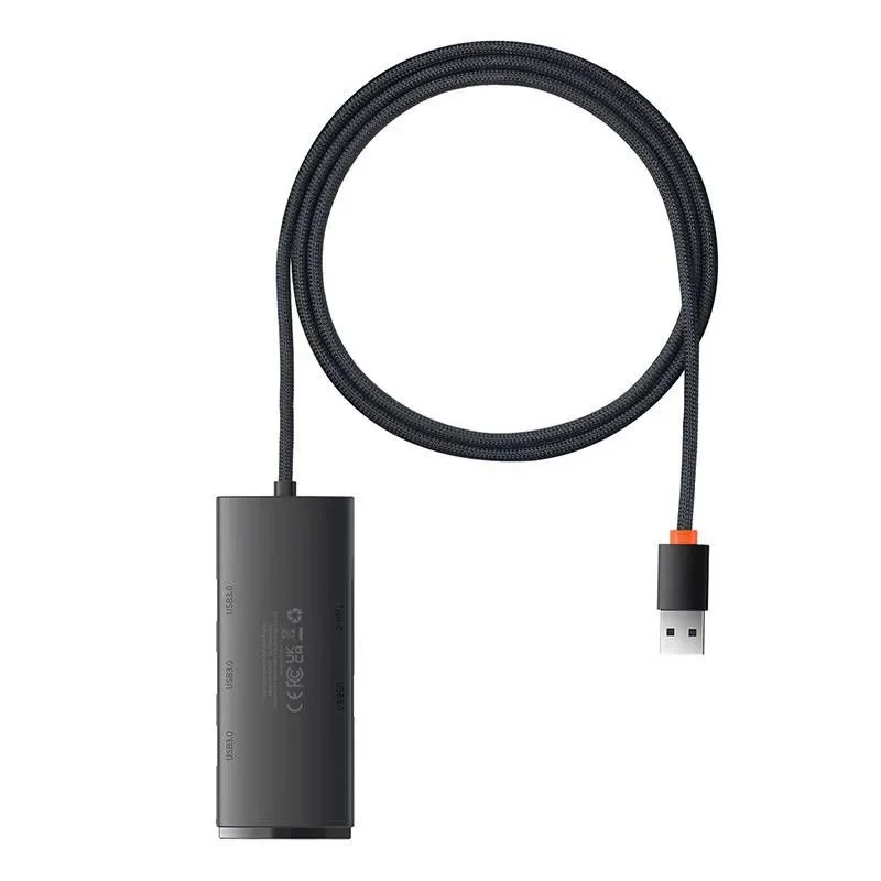 Baseus Lite Series 4 portu USB 3.0 centrmezgls - 5Gbps, ar barošanu no kopnes, melns (WKQX030101)