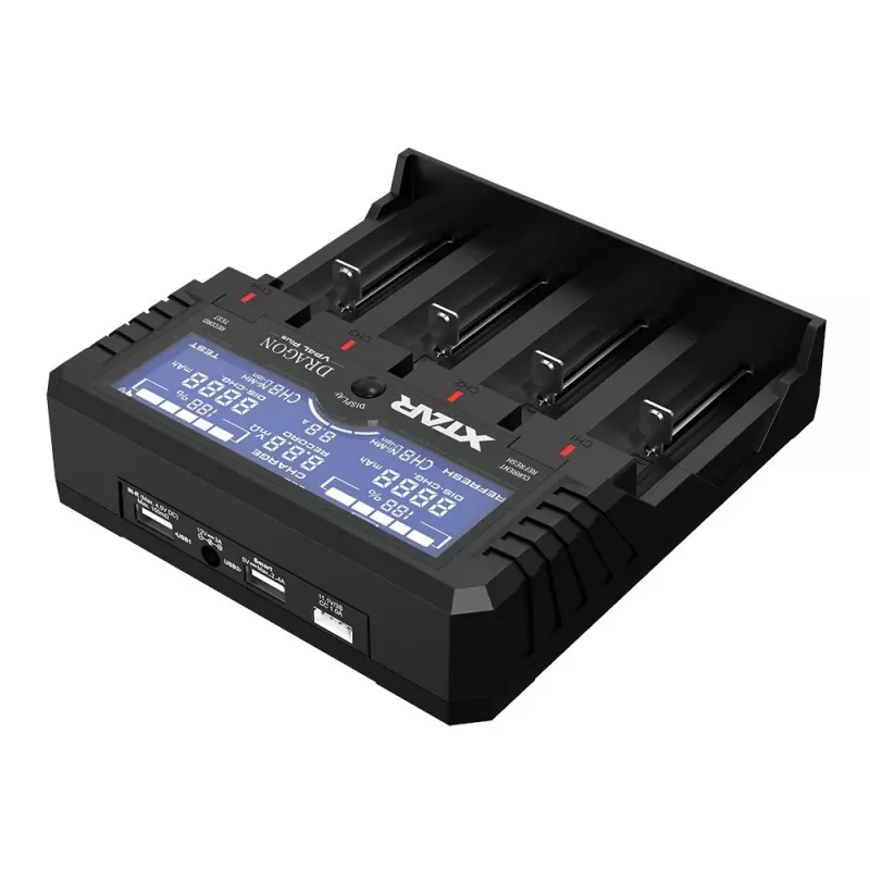 XTAR VP4L Plus 4-Slotu Li-ion/Ni-MH akumulatoru lādētājs ar LCD displeju, 2A ātra uzlāde, Power Bank funkcija
