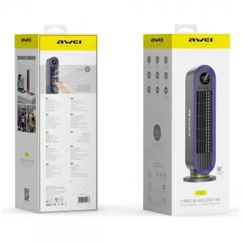AWEI F52 pārnēsājamais torņa ventilators 3600mAh USB-C uzlādējams pelēks