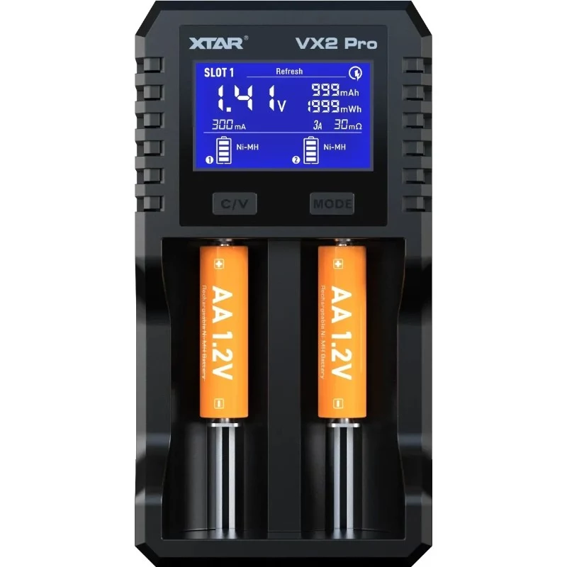 XTAR VX2 PRO SET daudzkimiju viedais akumulatoru lādētājs ar USB-C ieeju un power bank funkciju