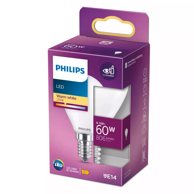 Philips LED Classic 5.5W E14 P45 Silta balta 806lm Matēta spuldze (60W ekvivalents)
