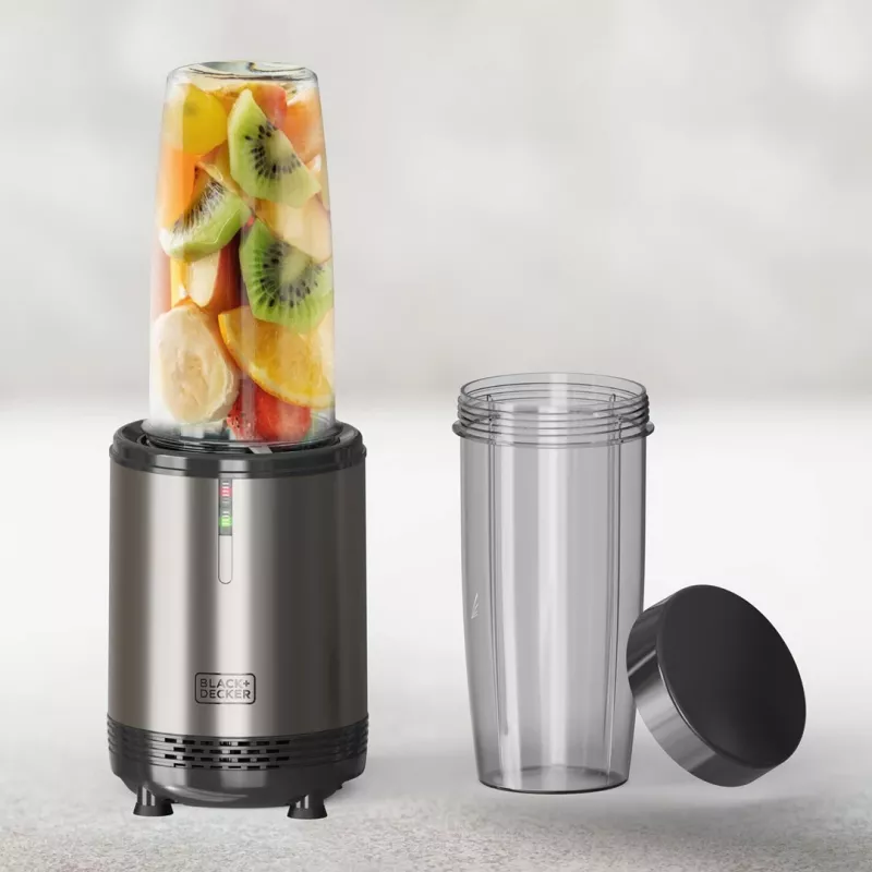 BLACK+DECKER ES9120160B personīgais blenderis 1000W ar 2x 600ml Tritan pudelēm un ceļojumu vāciņiem