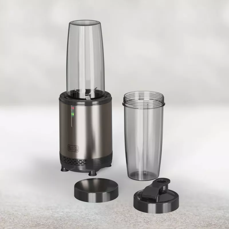 BLACK+DECKER ES9120160B personīgais blenderis 1000W ar 2x 600ml Tritan pudelēm un ceļojumu vāciņiem