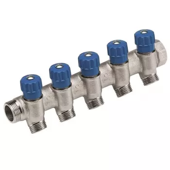 Caleffi 5R sērijas termostatiskais maisīšanas vārsts 3/4 inch NPT ieplūde x 1/2 inch NPT izplūde, bezsvina misiņš, ASSE 1017