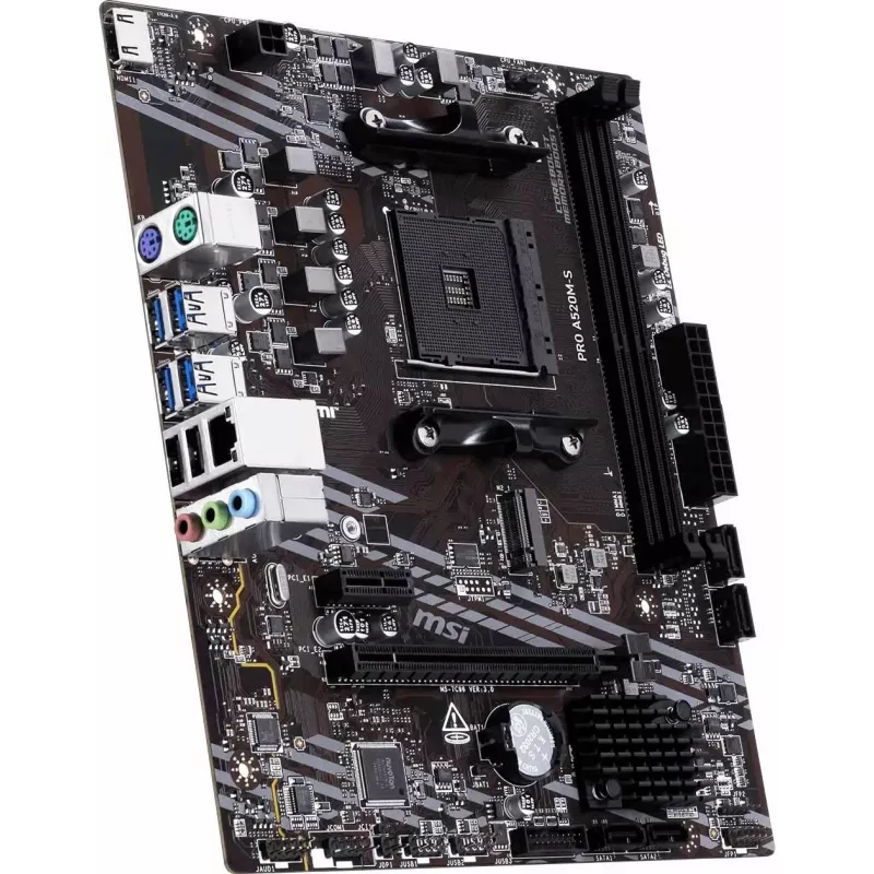 MSI A520M-S AMD A520 AM4 Micro-ATX mātesplate - DDR4, HDMI, DVI, VGA, Gigabit LAN