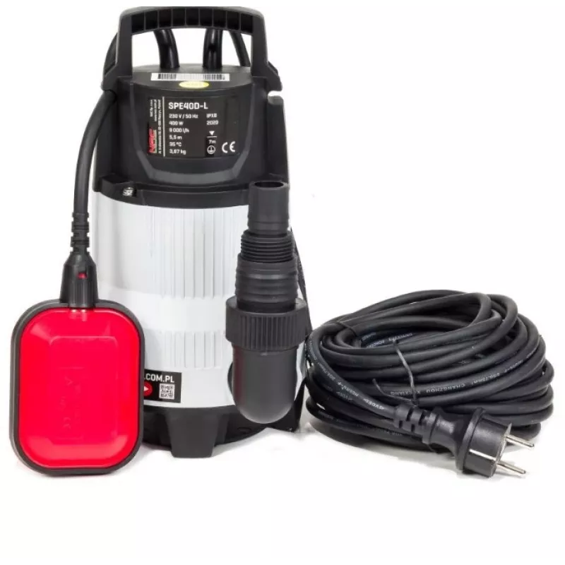 NAC zemūdens netīrā ūdens sūknis 400W SPE40D-L ar pludiņa slēdzi, 7500 L/h, 5 m spiediena augstums
