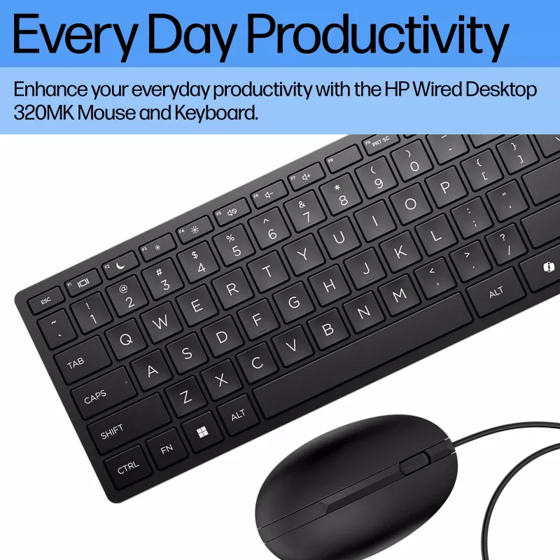 HP 320MK USB vadu tastatūras un peles komplekts, izturīgs pret izšļakstīšanos – melns - EST