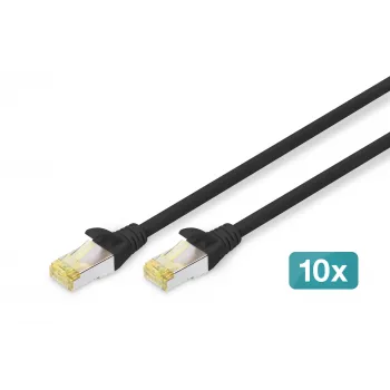 DIGITUS komutācijas kabelis - CAT6a - S/FTP - Snagless - Cu - 0.5m - Melns - 10pk