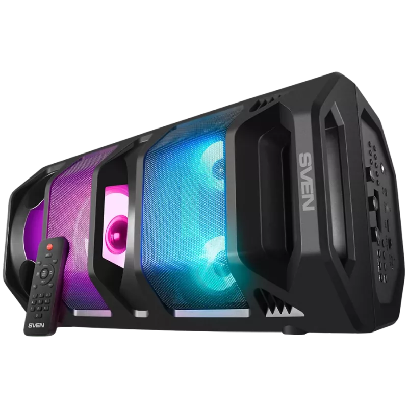 2.0 Portable Speaker SVEN PS-670, Black, Power Output 2x32.5W (RMS), TWS, Bluetooth, FM, USB, microSD, LED Display, Remote Control, Lithium Battery