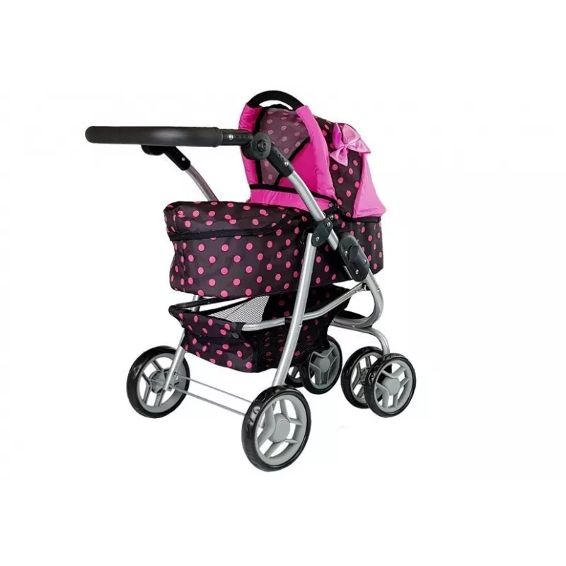 2-in-1 ratiņi ar somu un gultiņu Melns-Rozā 7706 Lean Toys