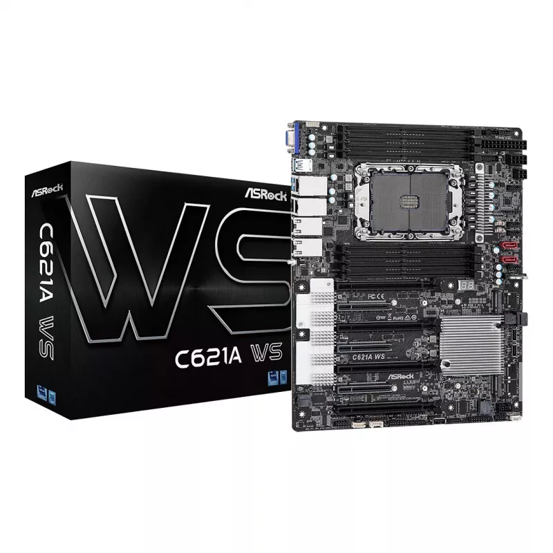 ASRock C621A WS mātesplate - Intel C621A mikroshēmojums - LGA4189 ligzda - CEB formas faktors - 8x DDR4 DIMM - 2x 10GbE LAN - IPMI
