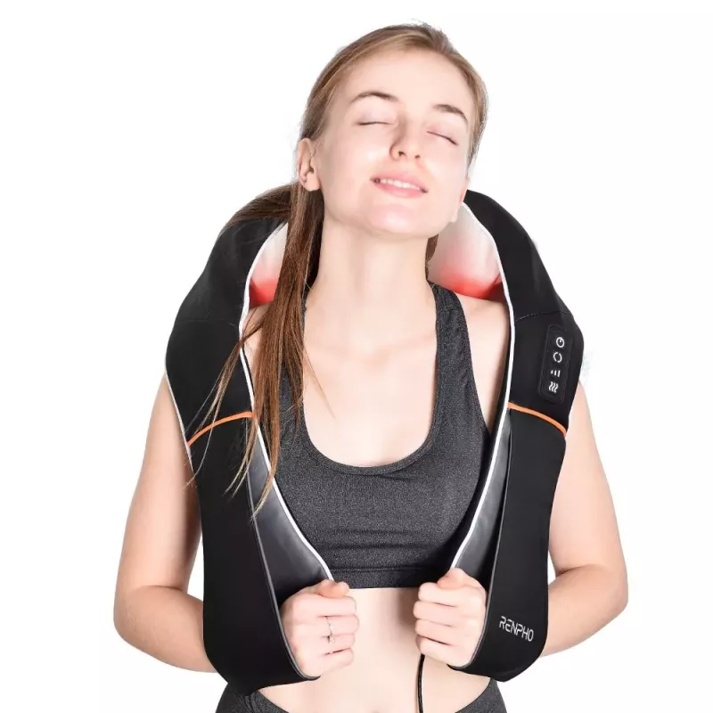 RENPHO U-Neck 1 Shiatsu kakla un plecu masieris ar siltumu, 8 divvirzienu rotējoši mezgli, 3 ātruma līmeņi, melns