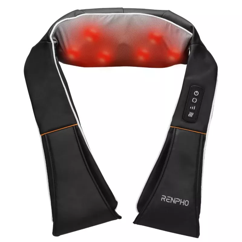 RENPHO U-Neck 1 Shiatsu kakla un plecu masieris ar siltumu, 8 divvirzienu rotējoši mezgli, 3 ātruma līmeņi, melns