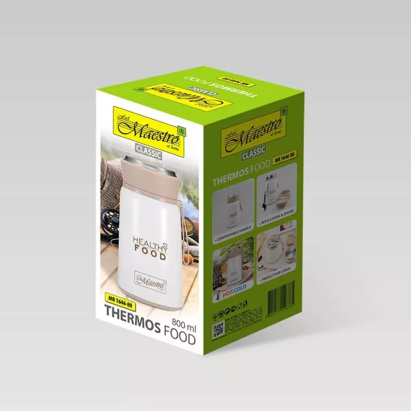 Maestro MR-1646-80 Dinner Thermos 0.8 L Nerūsējošā tērauda vakuuma pārtikas trauks ar salokāmu karoti