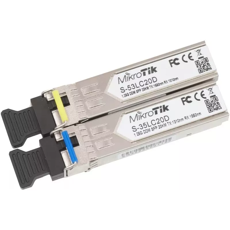 MikroTik SFP modulis S-3553LC20D, 1.25Gb/s, 20km, vienmoda, pāris (T1310nm/R1550nm) + (T1550nm/R1310nm)