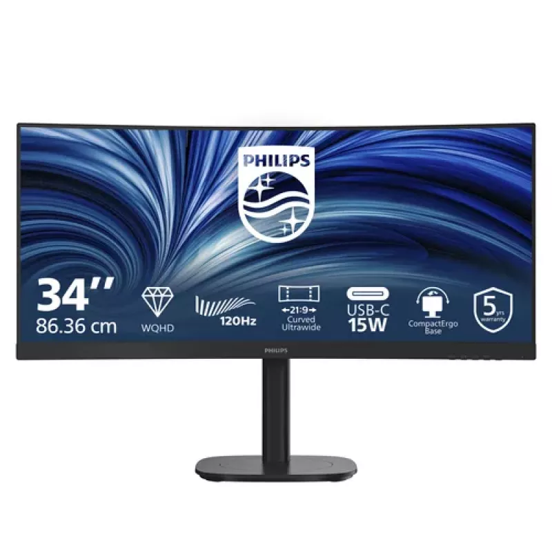 Philips 34B2N3500C 34 collu izliekts VA LCD monitors UWQHD 3440x1440 120Hz 1500R DisplayHDR 400 USB-C 65W