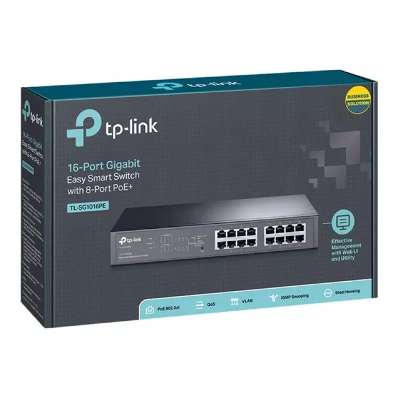TP-LINK TL-SG1016PE 16-Port Gigabit Easy Smart PoE+ Switch (110W, 8 PoE+ Porti, Rackmountable)