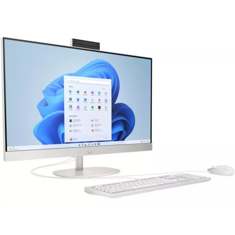 HP All-in-One 27-cr0042nf galddators, AMD Ryzen 5 7520U, 16 GB RAM, 512 GB SSD, 27 inch Full HD IPS displejs, Windows 11 Home, balts (atjaunota prece)