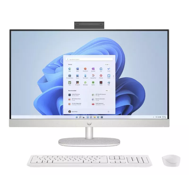 HP All-in-One 27-cr0045nf galddators, AMD Ryzen 7 7730U, 16 GB RAM, 512 GB SSD, 27 inch Full HD IPS displejs, Windows 11 Home, Balts (atjaunota prece)
