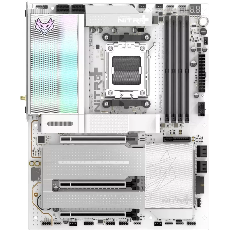 SAPPHIRE NITRO+ X870EA PHANTOMLINK P.E mātesplate, AMD X870E, Socket AM5, DDR5, Wi-Fi 7, balta/melna