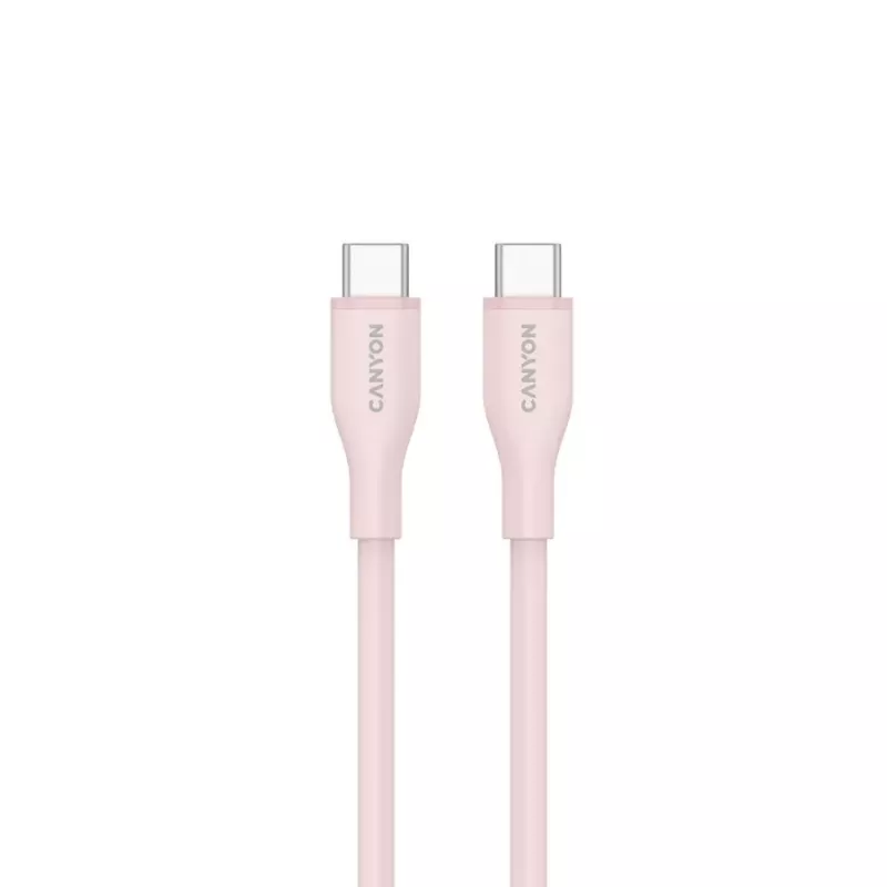 CANYON USB-C uz USB-C kabelis 60W 1m Silikona Pink Sand