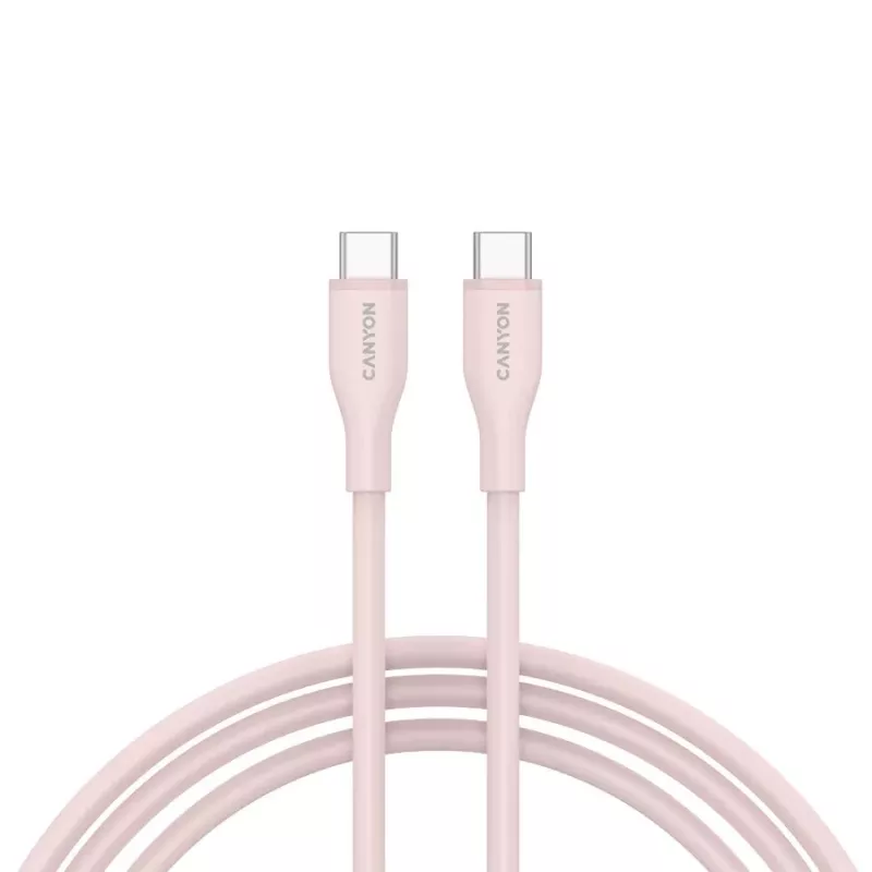 CANYON USB-C uz USB-C kabelis 60W 1m Silikona Pink Sand