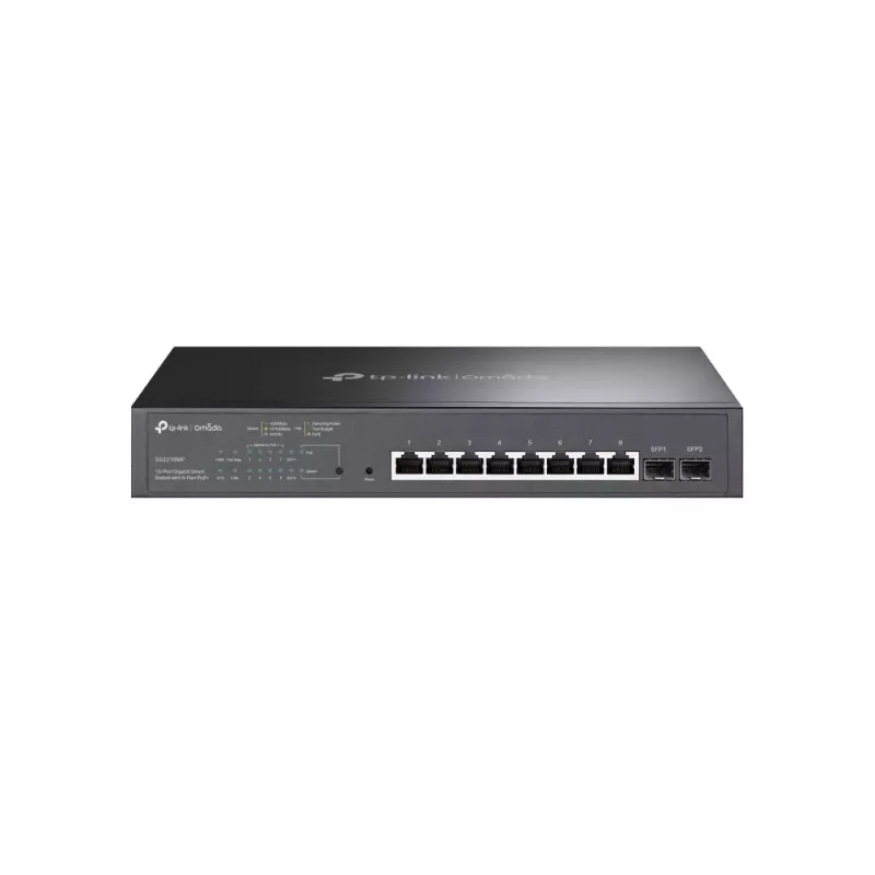 TP-LINK TL-SG2210MP Smart Managed Layer 2+ Switch, 8-Port Gigabit PoE+ ar 2 SFP slotiem, 150W PoE budžets, uzstādāms statīvā