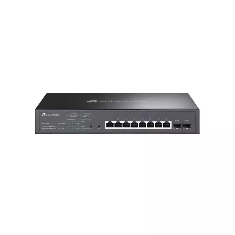 TP-LINK TL-SG2210MP Smart Managed Layer 2+ Switch, 8-Port Gigabit PoE+ ar 2 SFP slotiem, 150W PoE budžets, uzstādāms statīvā