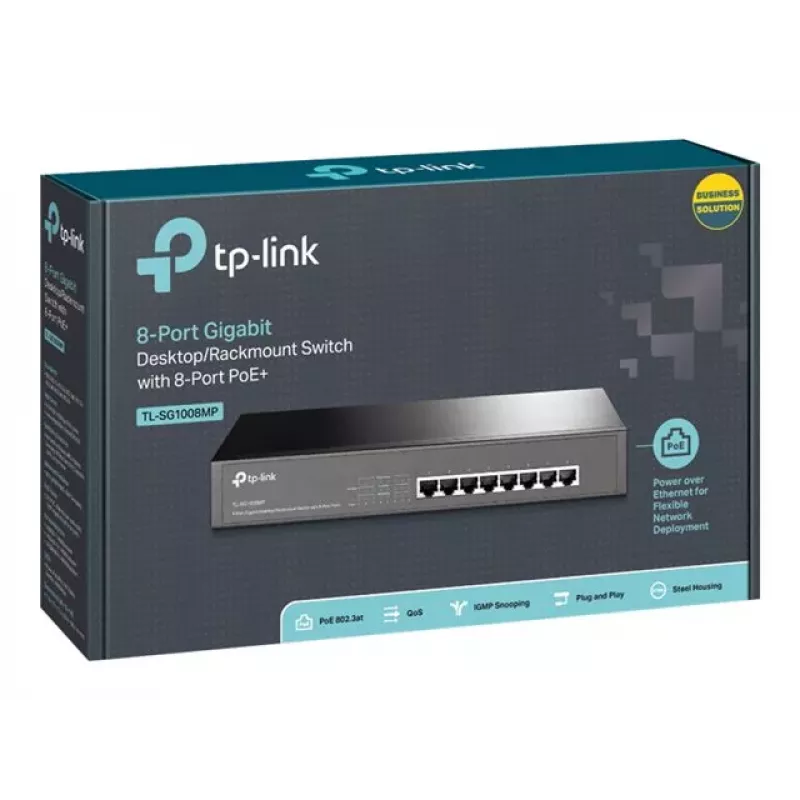 TP-Link TL-SG1008MP Nepārvaldīts Gigabit Ethernet PoE+ slēdzis (8 porti, 126W budžets, melns)