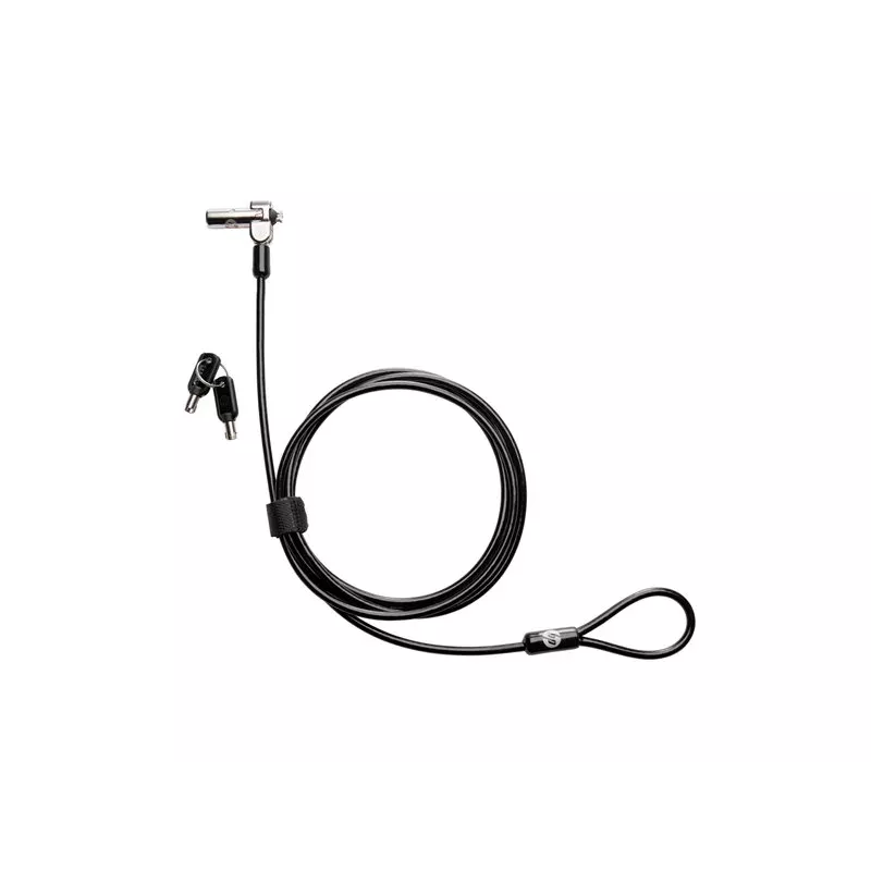 HP Nano MK Lock - Atslēgas kabeļslēdzene Kensington Nano drošības slotam, 1,83 m cinkota tērauda kabelis, melns/sudrabs