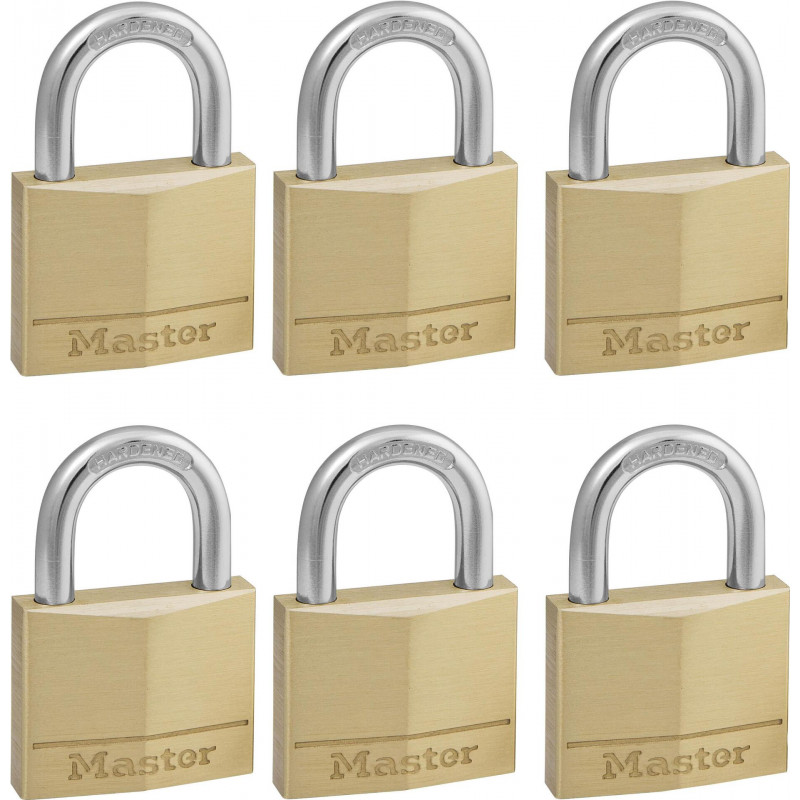 Master Lock 140EURSIX 6-Pack Keyed Alike Padlock Set 22mm Brass Body