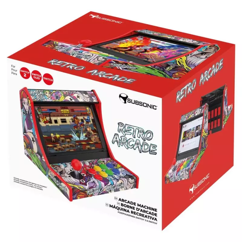Subsonic Retro Arcade Arcade Stick / Fight Stick PC, PS3, PS4, Nintendo Switch, Xbox One, Xbox Series X/S, USB-A, 2.5 m kabelis, melns/sarkans