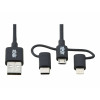 Eaton Tripp Lite Series Universāls USB-A uz Lightning, USB Micro-B un USB-C sinhronizācijas/uzlādes kabelis (M/3xM), MFi sertificēts, melns, 6 pēdas (1,8 m)