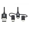 Eaton Tripp Lite Series Universāls USB-A uz Lightning, USB Micro-B un USB-C sinhronizācijas/uzlādes kabelis (M/3xM), MFi sertificēts, melns, 6 pēdas (1,8 m)