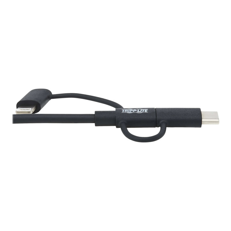 Eaton Tripp Lite Series Universāls USB-A uz Lightning, USB Micro-B un USB-C sinhronizācijas/uzlādes kabelis (M/3xM), MFi sertificēts, melns, 6 pēdas (1,8 m)