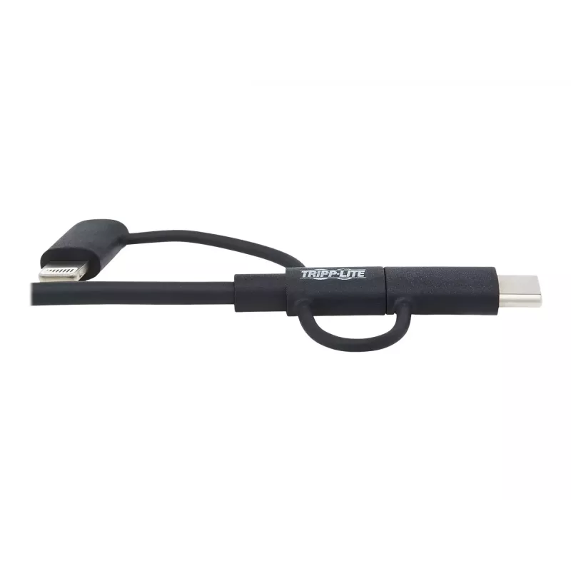 Eaton Tripp Lite Series Universāls USB-A uz Lightning, USB Micro-B un USB-C sinhronizācijas/uzlādes kabelis (M/3xM), MFi sertificēts, melns, 6 pēdas (1,8 m)