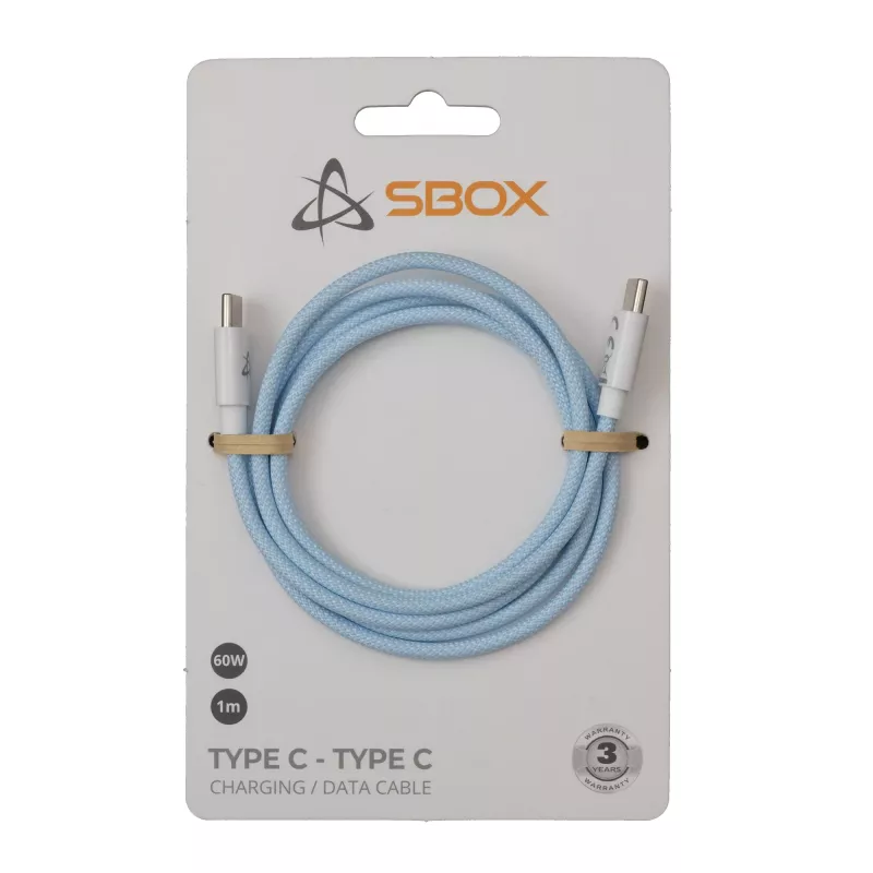 SBOX USB-C uz USB-C kabelis 1m Zils - Uzlāde un datu sinhronizācija