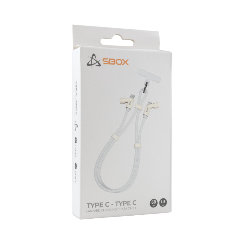 SBOX Lanyard White USB-C to USB-C kabelis 1,5m Balts