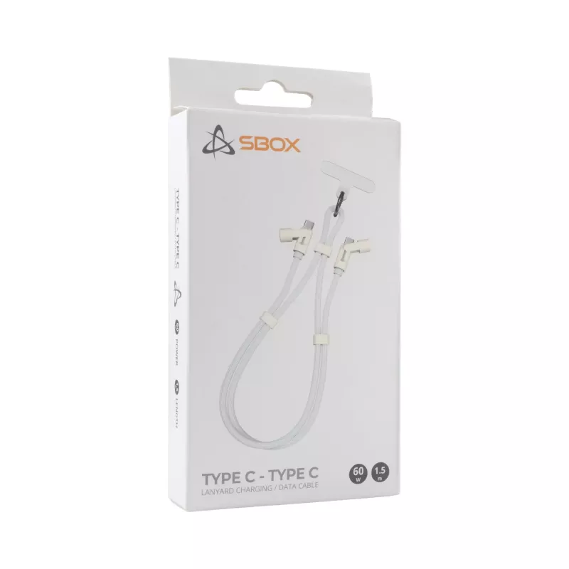 SBOX Lanyard White USB-C to USB-C kabelis 1,5m Balts