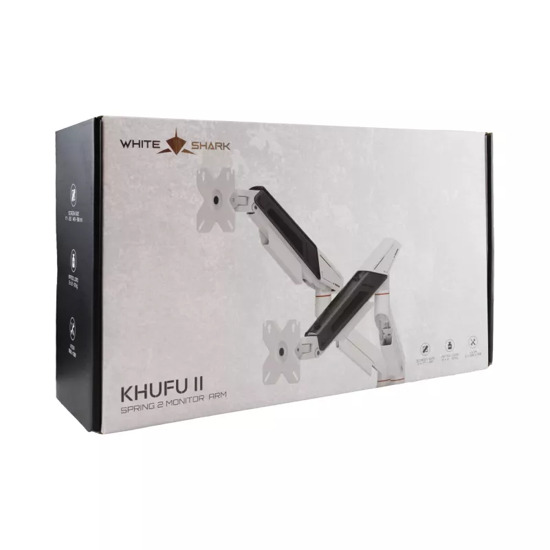 White Shark KHUFU-II GMS-3211 Divu monitoru galda stiprinājums - gāzes atspere, 17 inch-32 inch, 9kg uz rokas, melns