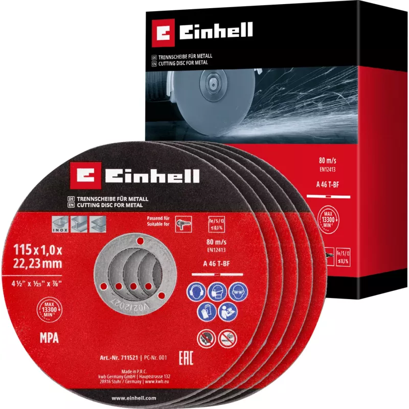 EINHELL-KWB Plānā griešanas diska komplekts, Ø 115 x 1,0 mm, 5 gab. (leņķa slīpmašīnai)